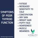 Symptoms of thyroid dysfunction are fatigue, increased sensitivity to cold, constipation, dry skin, weight gain, puffy face, hoarseness, muscle weakness. thyroid health